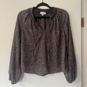 NWOT Evereve Kyra‎ Paisley Smocked Neck Cropped Blouse Top Size XS Pink Green